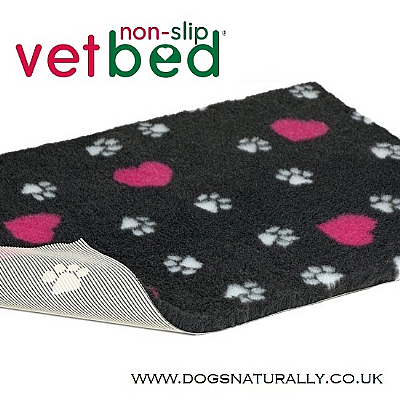 Charcoal with Pink Hearts & White Paws Vetbed 5x Sizes